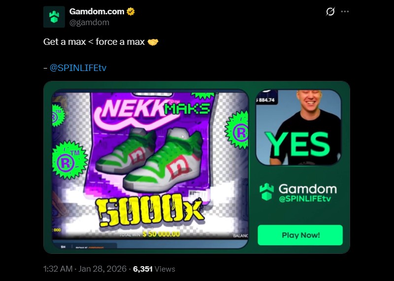 Twitter 50K Outsourced Max Win at Gamdom